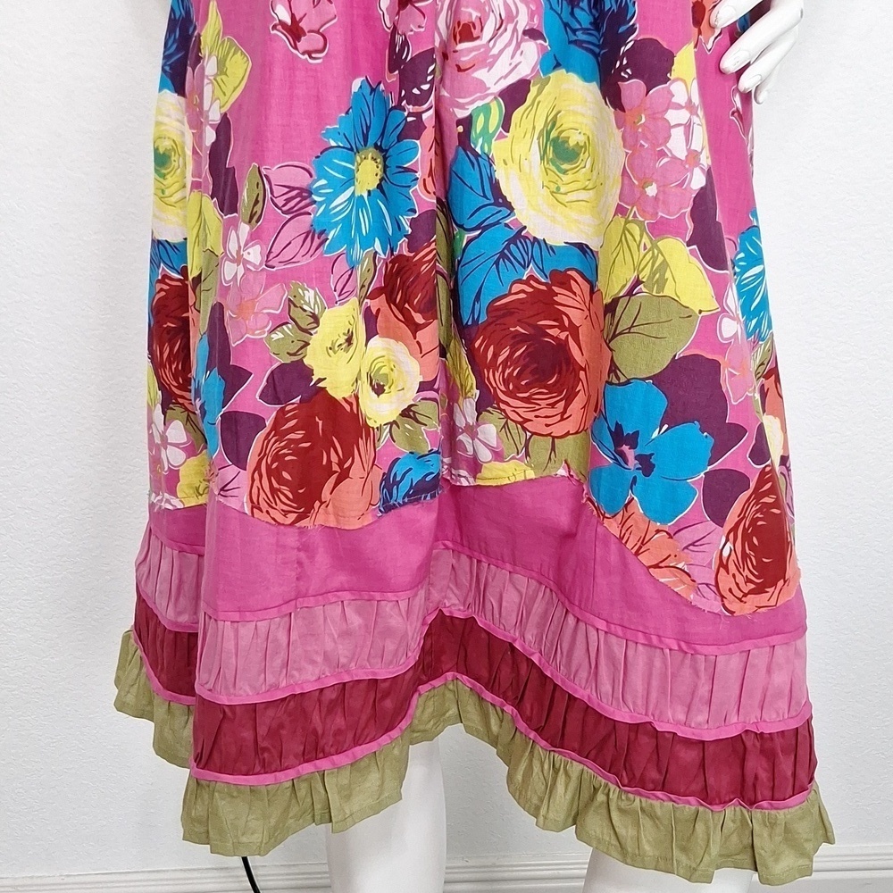 Sarina Strapless Bohemian Smocked Floral Ruffle Hem Boho Multicolor Dress Sz. XL - Picture 3 of 10